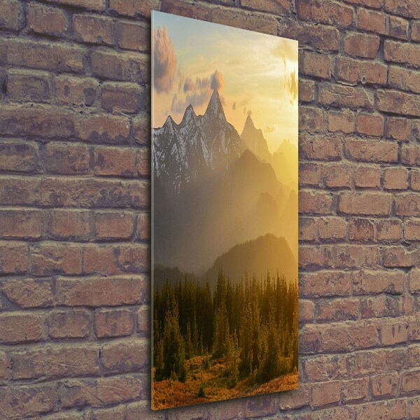 Glass picture wall art Sunset of the mountain