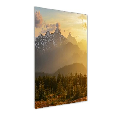 Glass picture wall art Sunset of the mountain