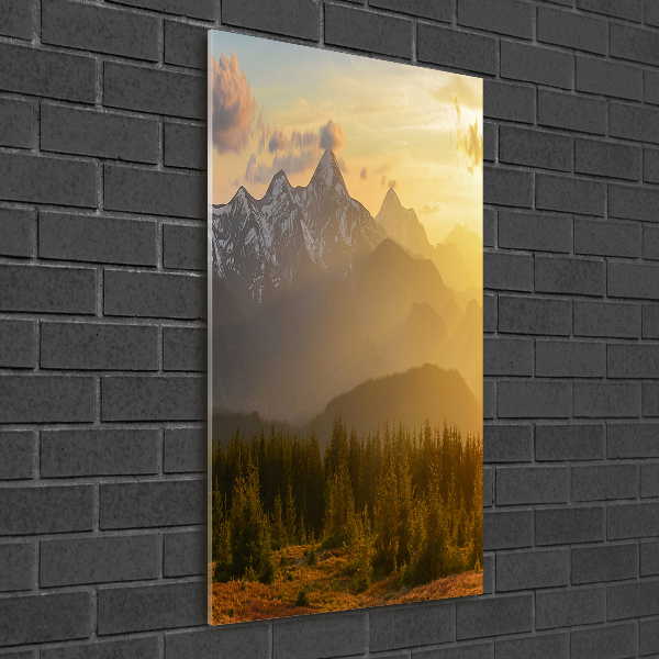 Glass picture wall art Sunset of the mountain