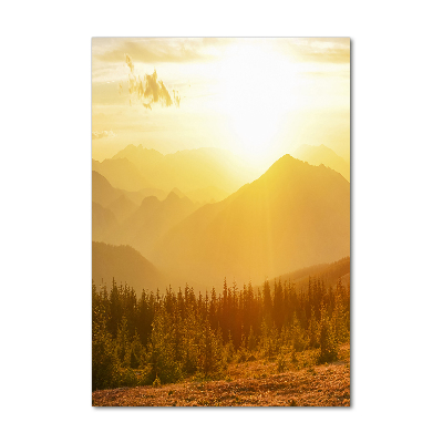 Glass picture wall art Sunset of the mountain