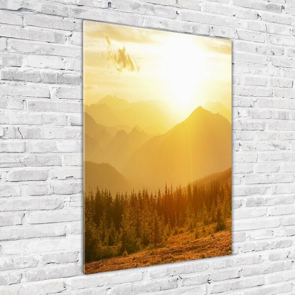 Glass picture wall art Sunset of the mountain