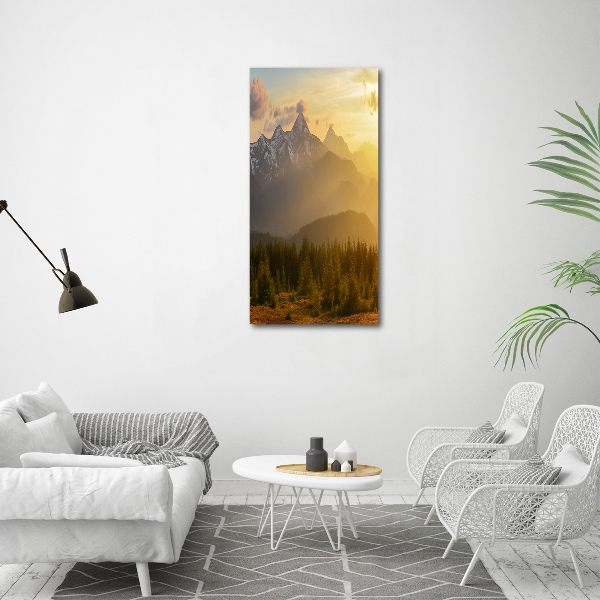 Glass picture wall art Sunset of the mountain