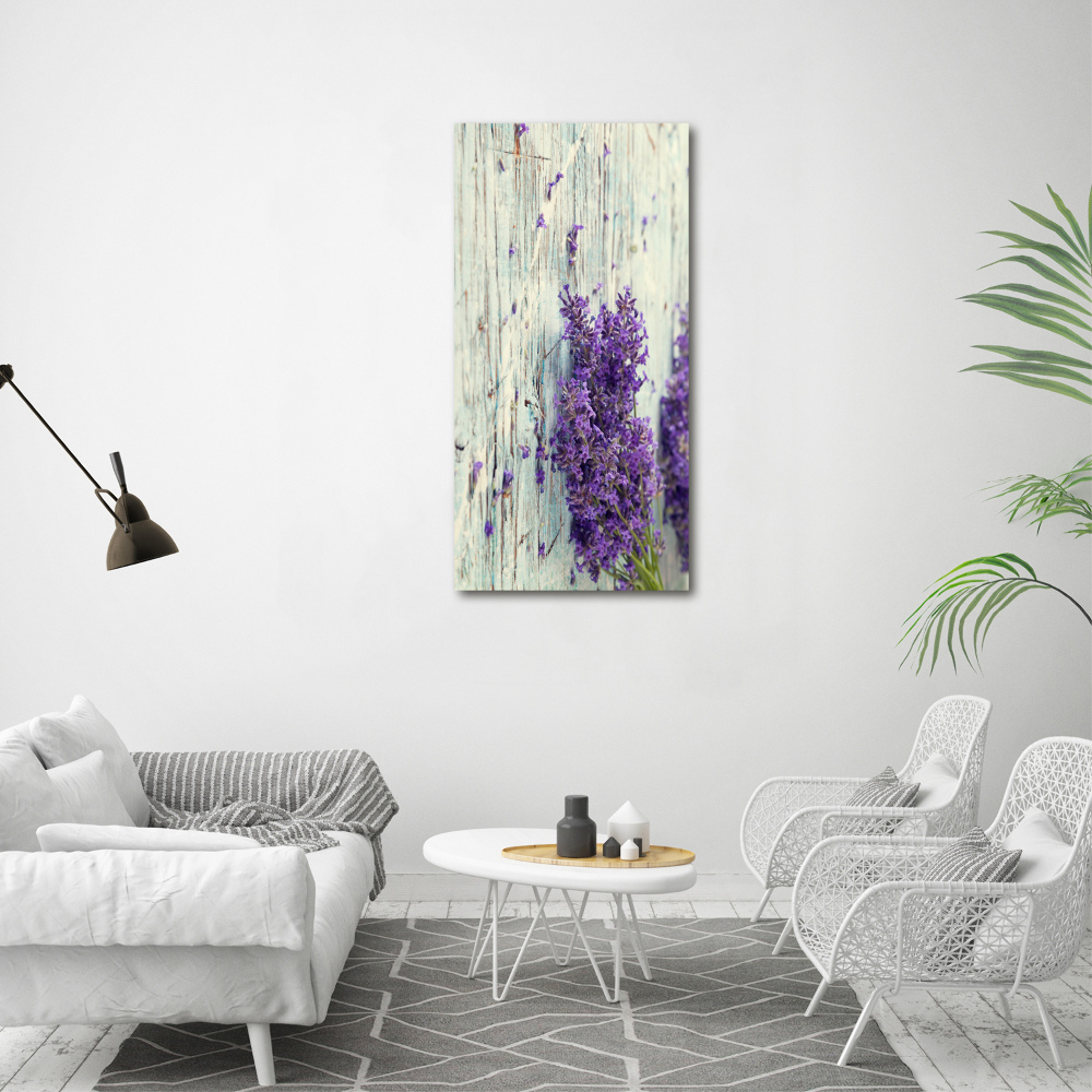 Photo printed on glass Lavender on wood