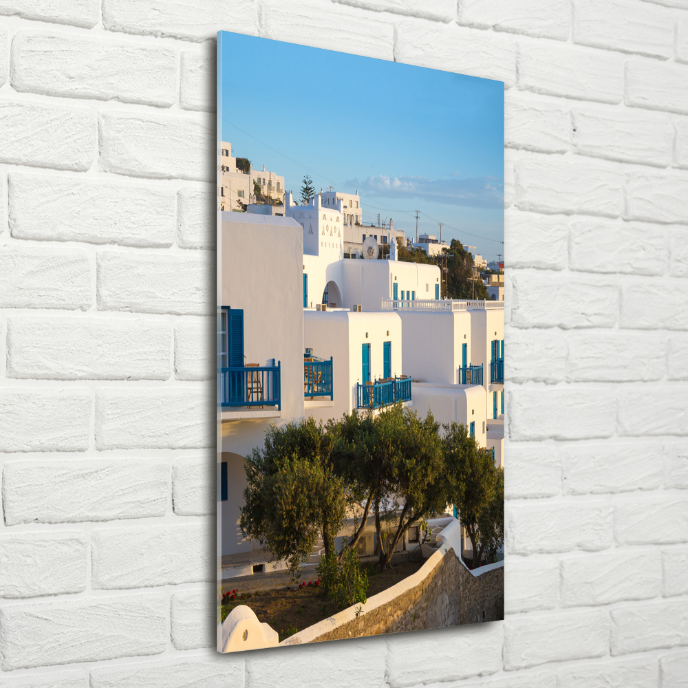 Wall art on glass Mykonos Greece