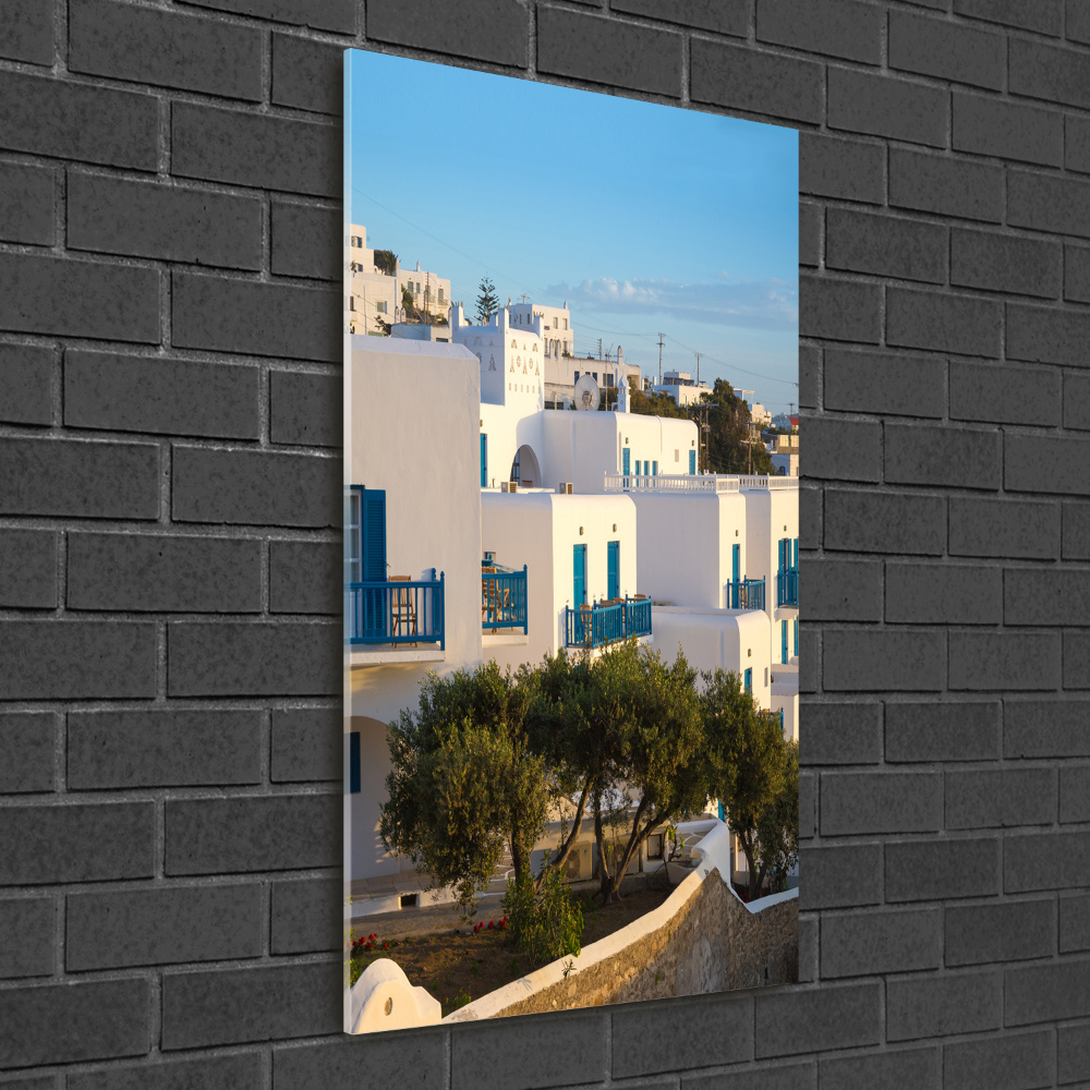 Wall art on glass Mykonos Greece