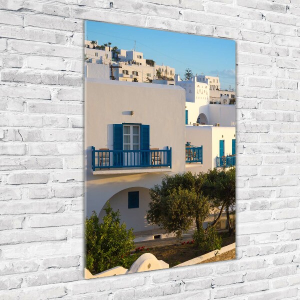 Wall art on glass Mykonos Greece