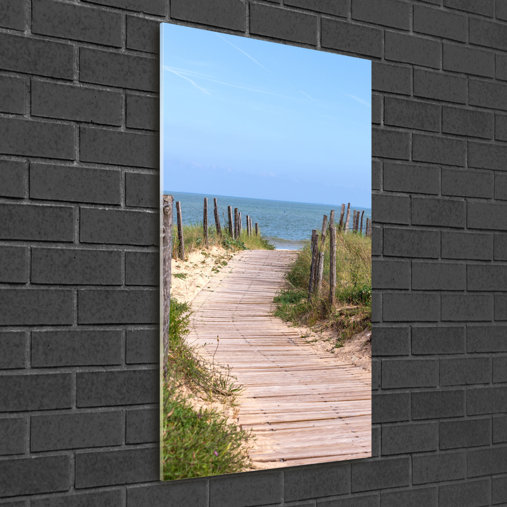 Printed glass wall art Path to the beach