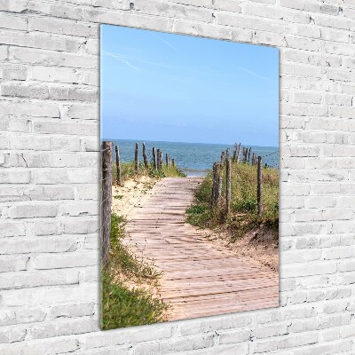 Printed glass wall art Path to the beach