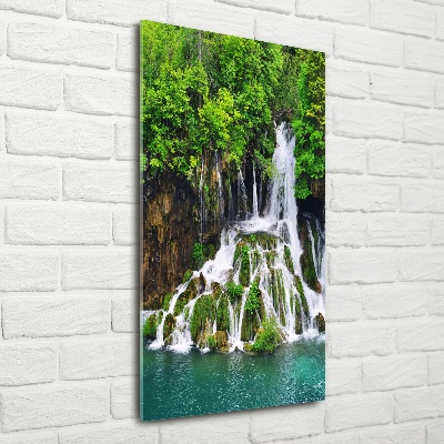 Glass wall art Waterfall in the forest