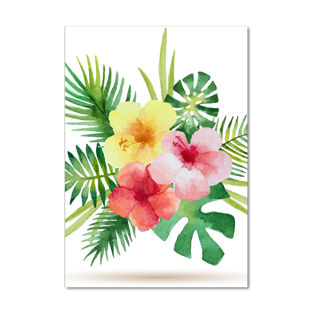 Glass picture wall art Hawaiian flowers