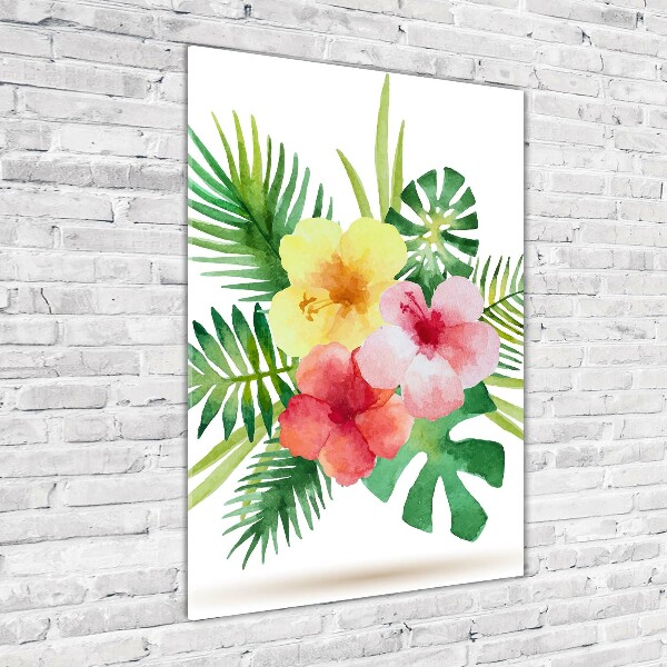 Glass picture wall art Hawaiian flowers