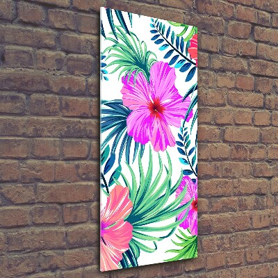 Printed glass wall art Hawaiian flowers