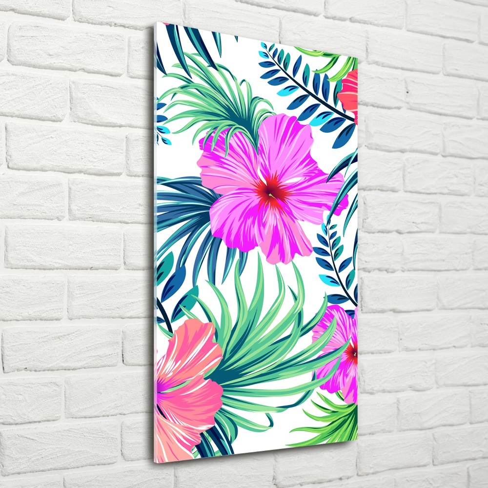 Printed glass wall art Hawaiian flowers