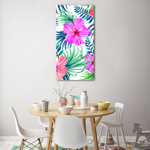 Printed glass wall art Hawaiian flowers