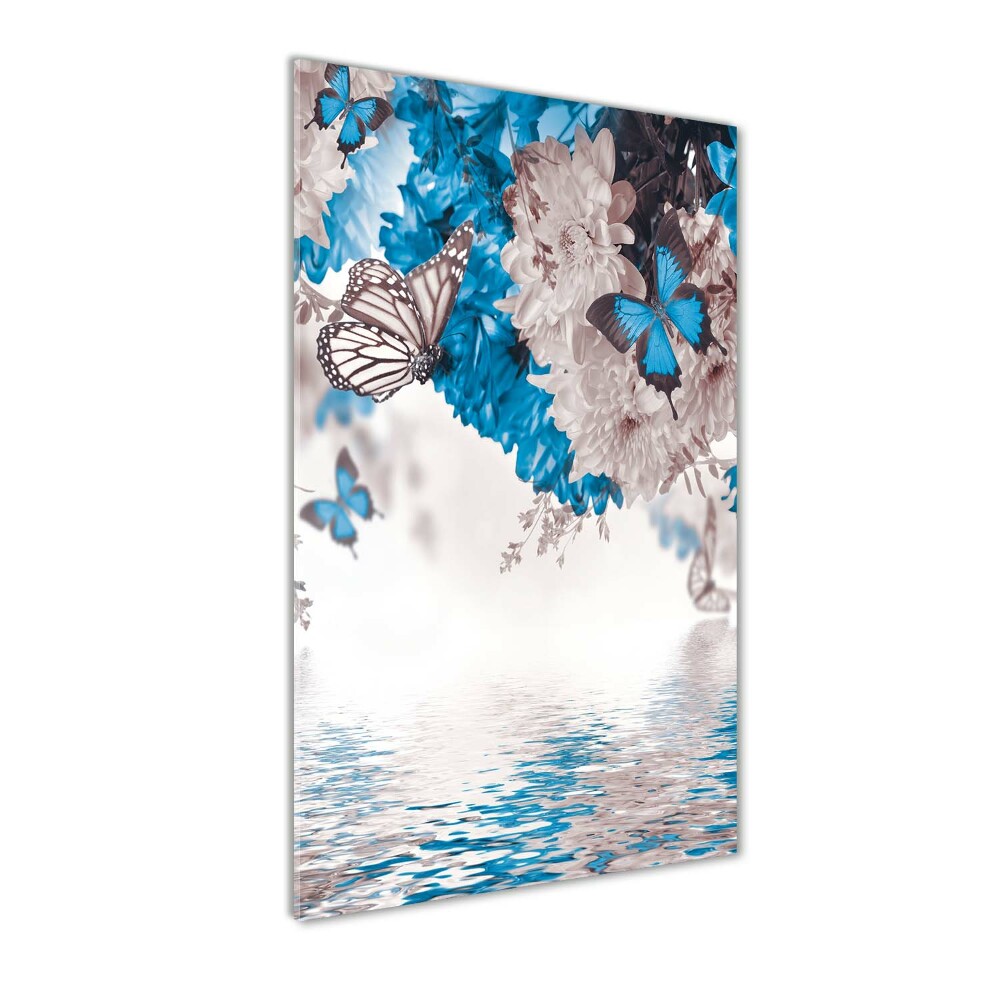 Printed glass wall art Flowers and butterflies