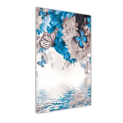 Printed glass wall art Flowers and butterflies