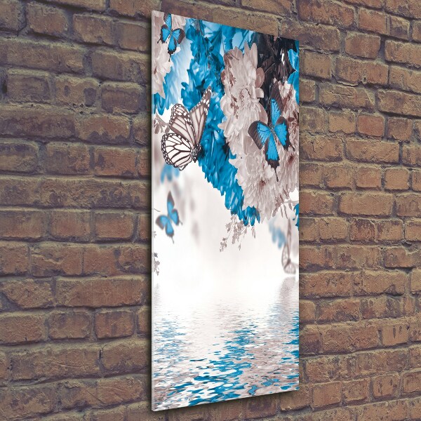 Printed glass wall art Flowers and butterflies