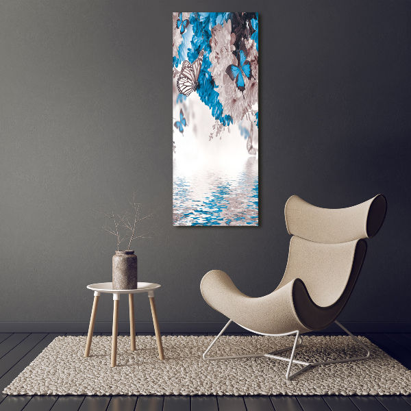 Printed glass wall art Flowers and butterflies