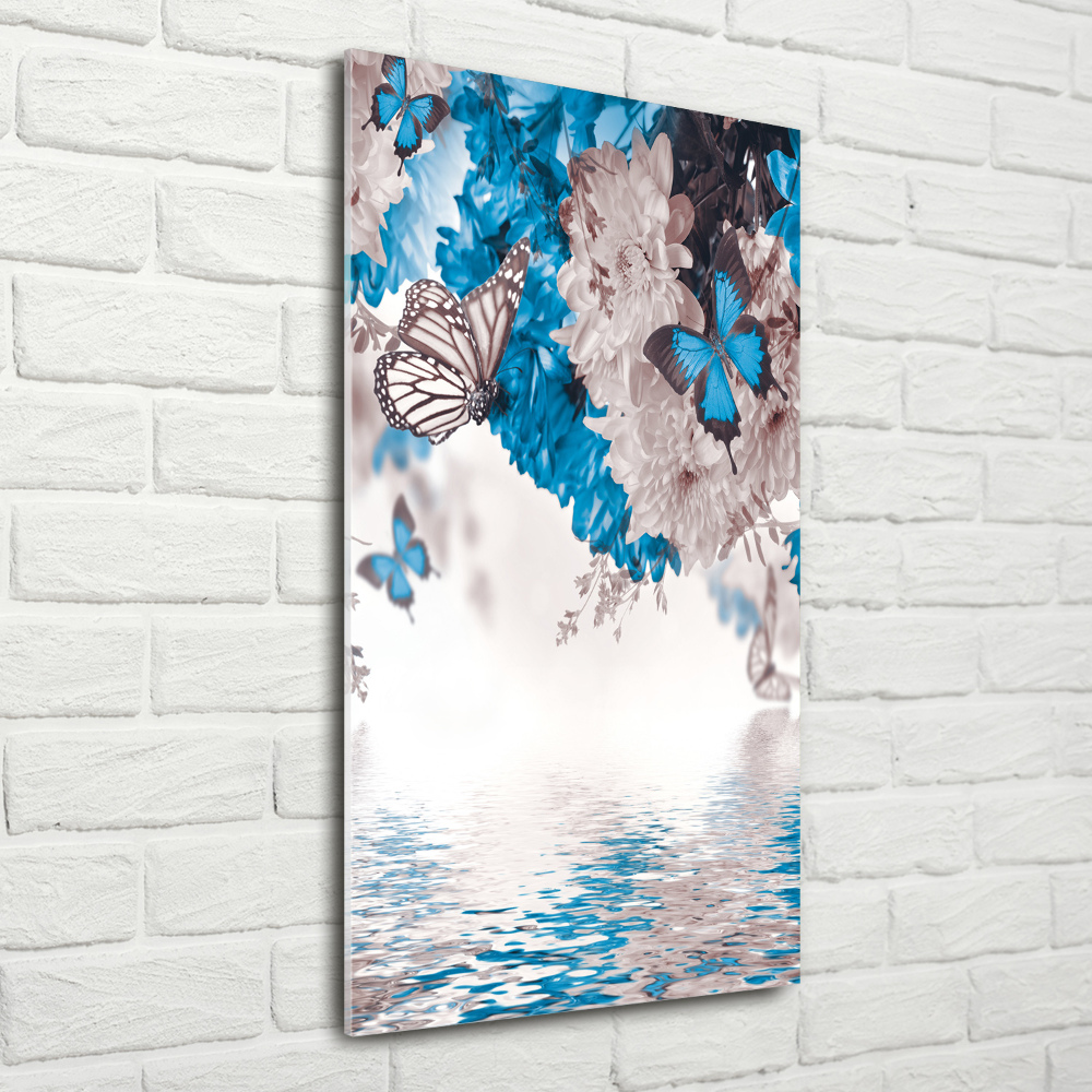 Printed glass wall art Flowers and butterflies