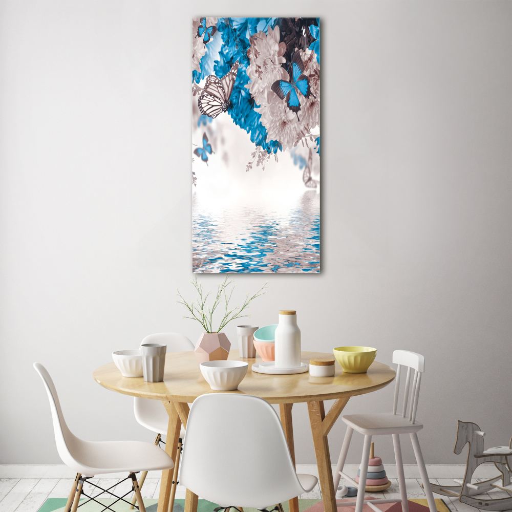 Printed glass wall art Flowers and butterflies