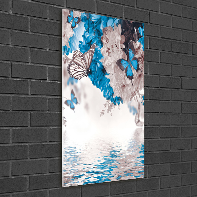 Printed glass wall art Flowers and butterflies