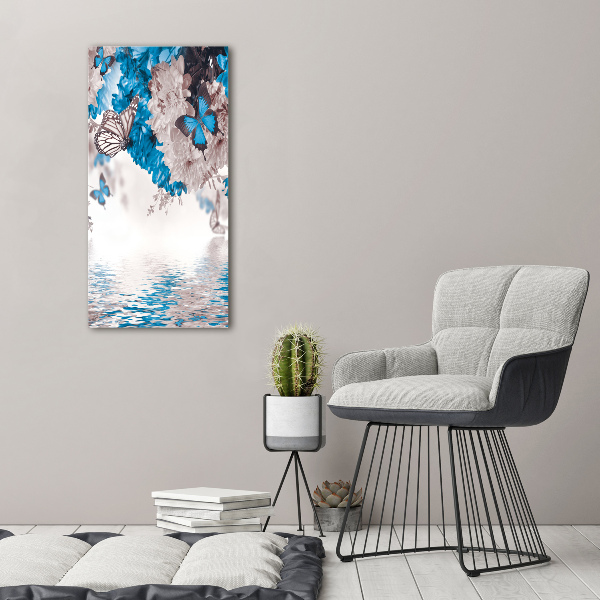 Printed glass wall art Flowers and butterflies