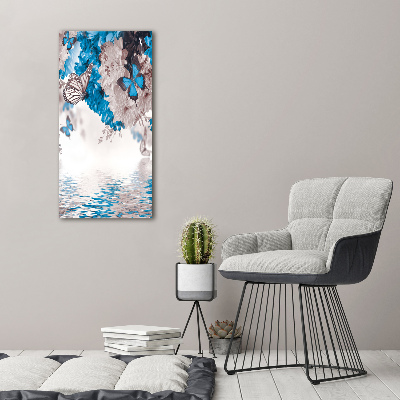 Printed glass wall art Flowers and butterflies