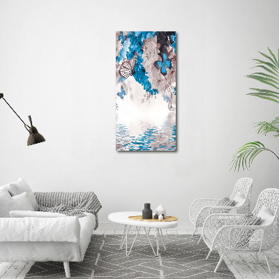 Printed glass wall art Flowers and butterflies