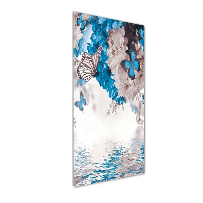 Printed glass wall art Flowers and butterflies