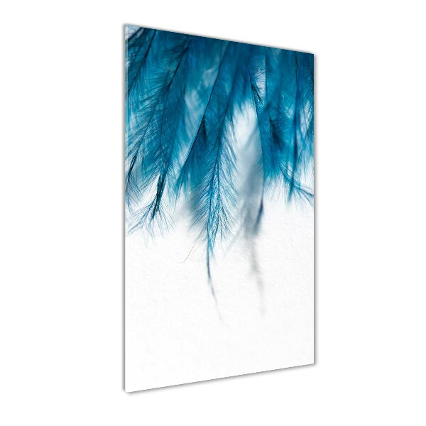 Glass art picture Blue feathers