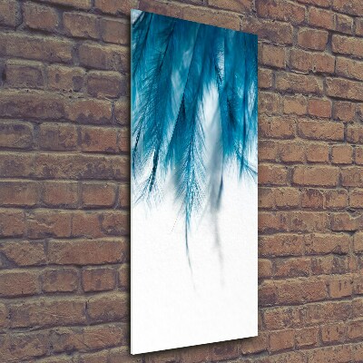 Glass art picture Blue feathers