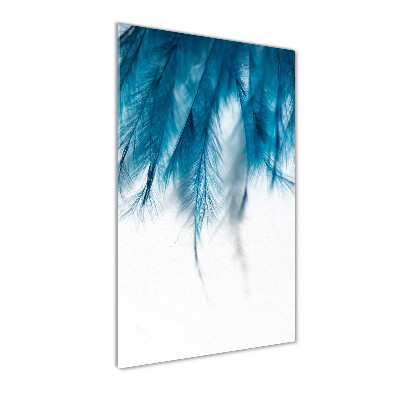 Glass art picture Blue feathers