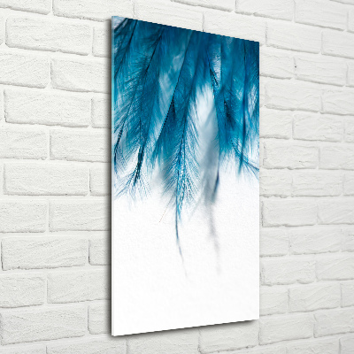 Glass art picture Blue feathers