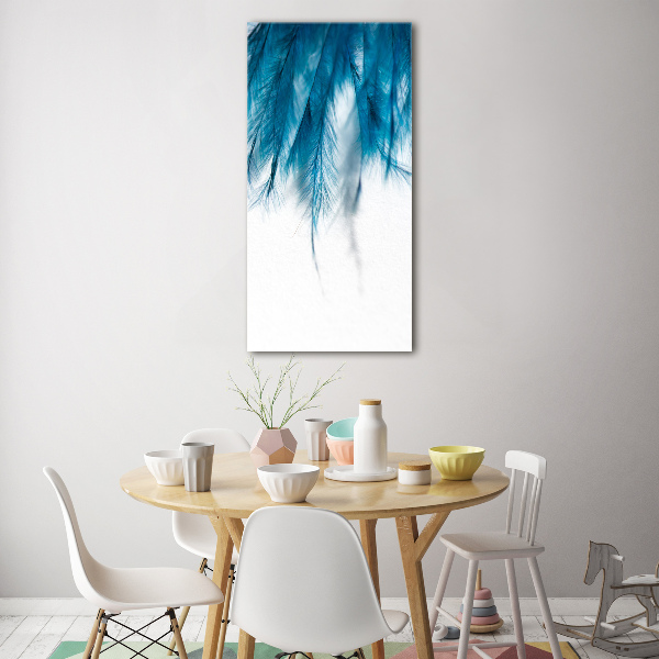 Glass art picture Blue feathers