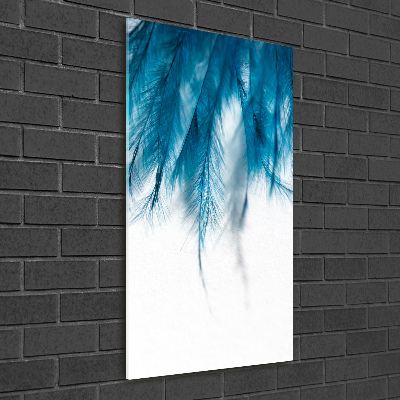 Glass art picture Blue feathers