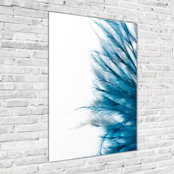 Glass art picture Blue feathers