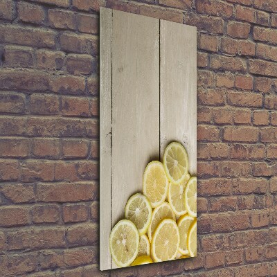 Photo printed on glass Lemons on wood