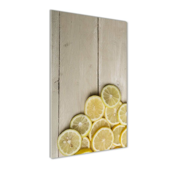 Photo printed on glass Lemons on wood