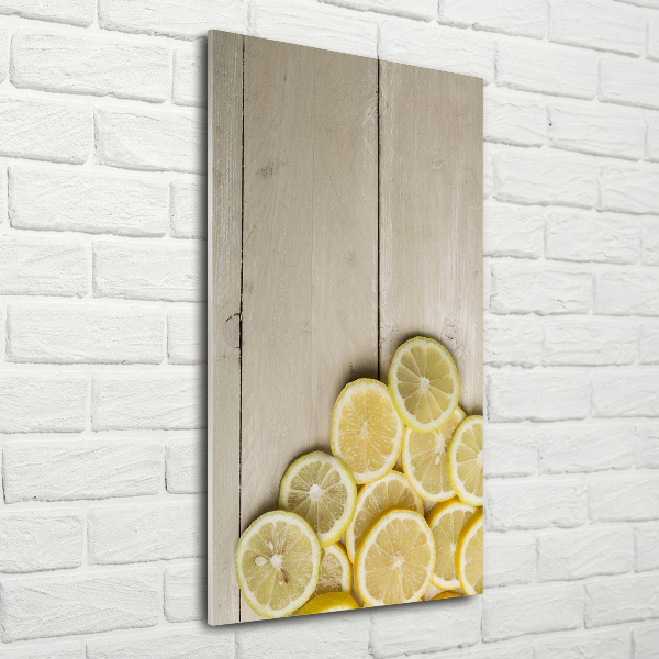 Photo printed on glass Lemons on wood