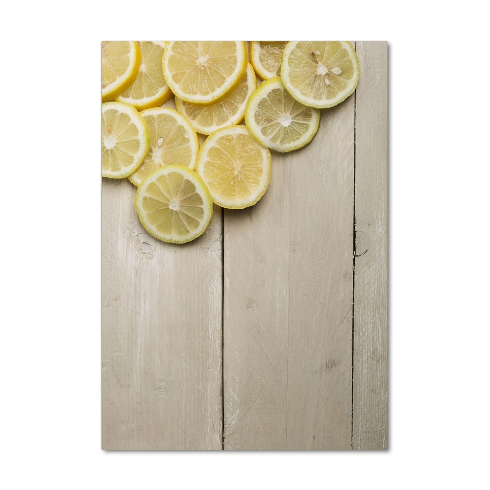 Photo printed on glass Lemons on wood