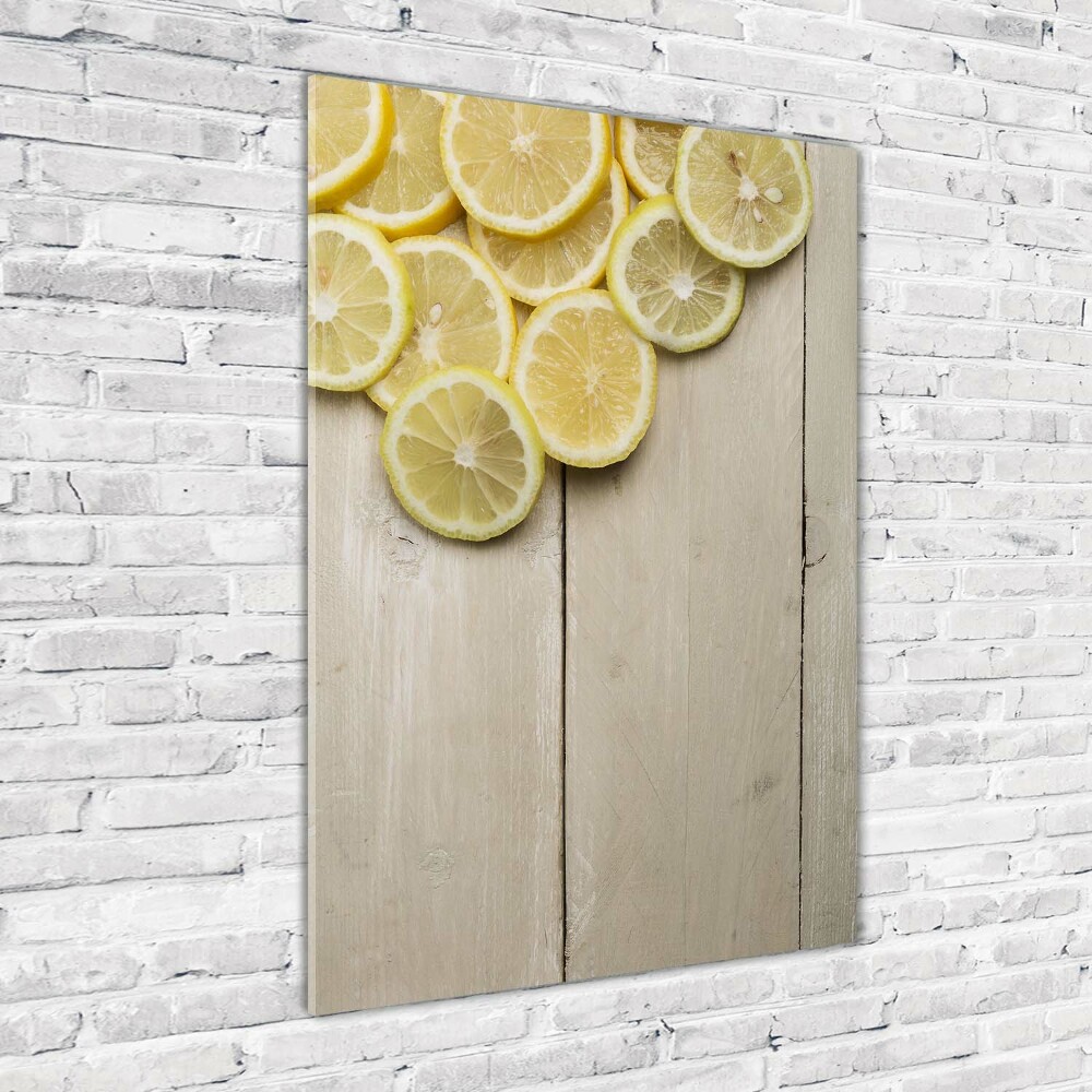 Photo printed on glass Lemons on wood