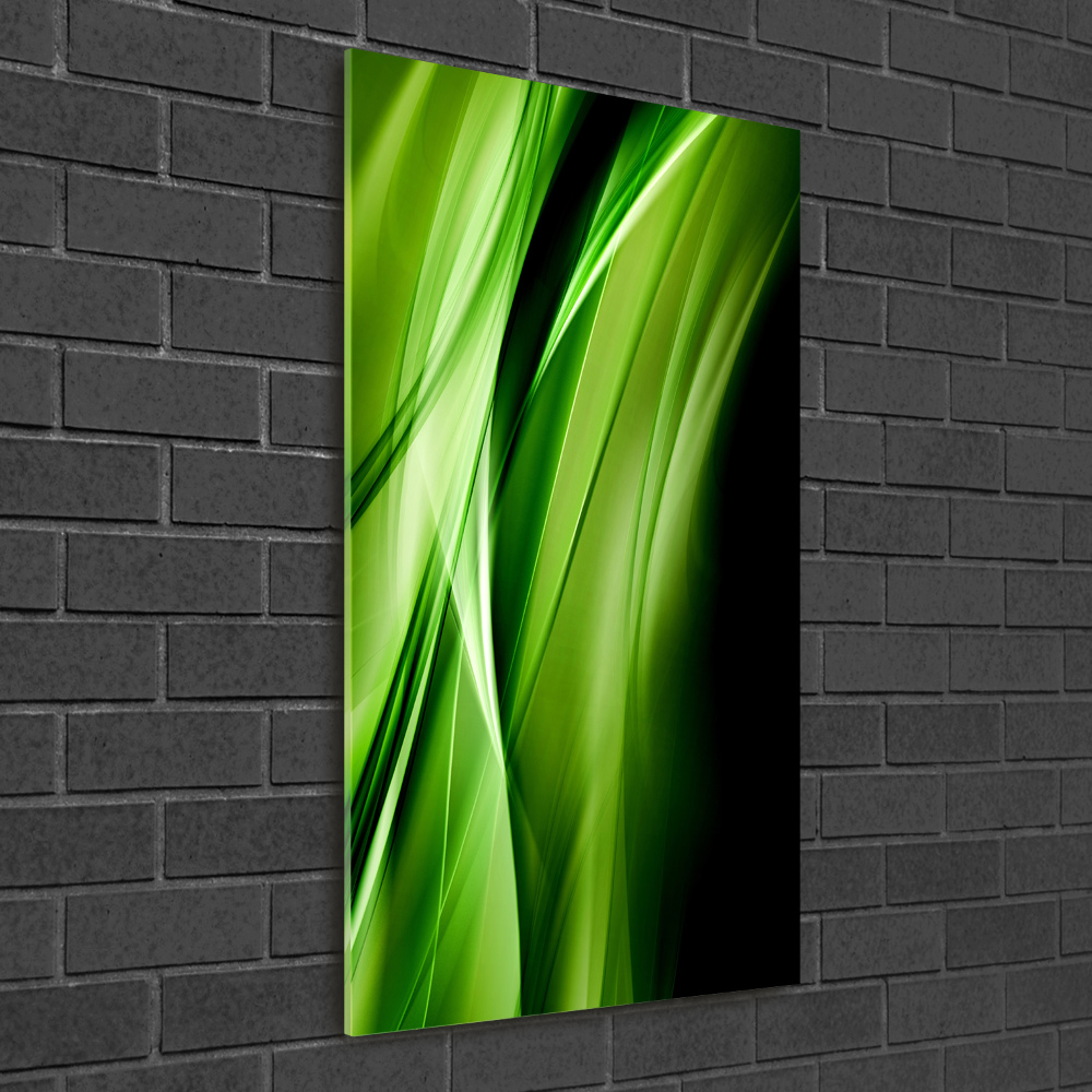 Glass wall art Green waves