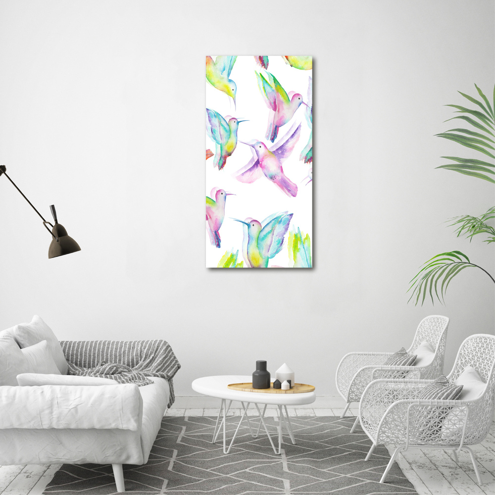 Glass picture wall art Colorful hummingbirds