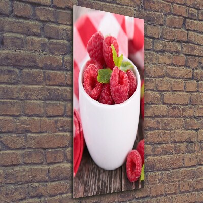 Glass picture wall art Raspberries in a mug