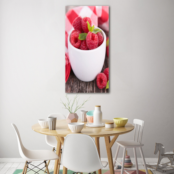 Glass picture wall art Raspberries in a mug