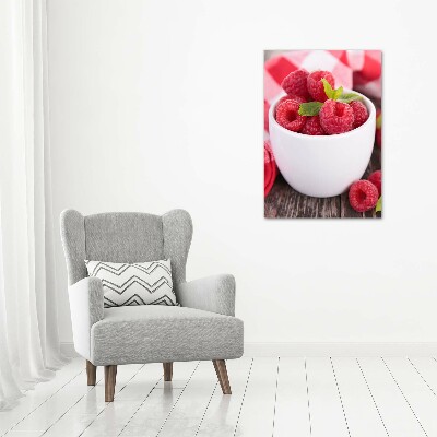 Glass picture wall art Raspberries in a mug