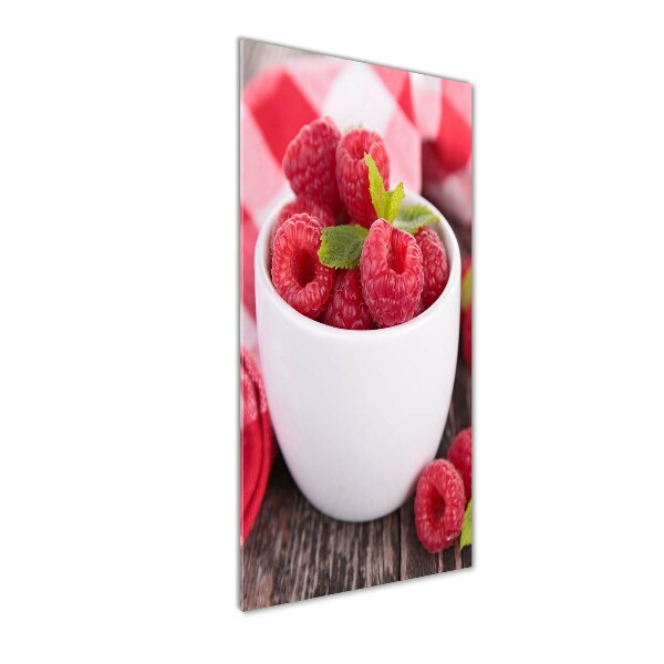 Glass picture wall art Raspberries in a mug