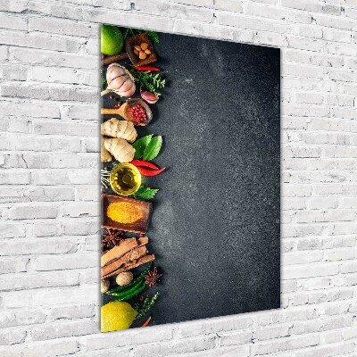 Printed glass wall art Spices and herbs