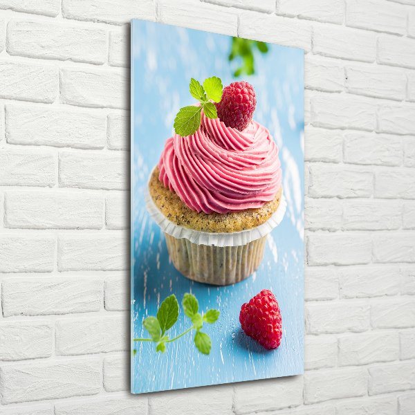 Printed glass wall art Raspberry cupcake