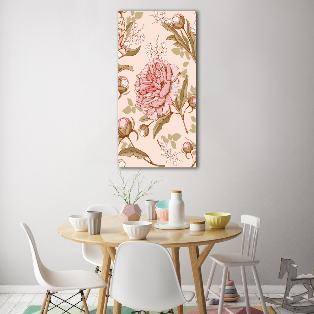 Wall art on glass Peonies